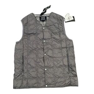 NW TAION Unisex V-Neck Button Down Down Vest Gray 800 Fill S Normcore Quilted